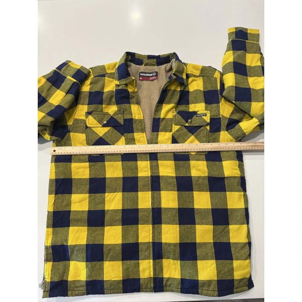 Wolverine Hastings Sherpa Lined Full Zip Shirt Jacket Mens XL Yellow Plaid